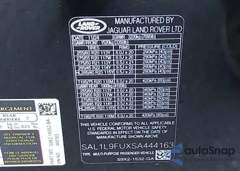 2025 Land Rover Range Rover Sport P400 Dynamic Se из США, поврежденный, VIN SAL1L9FUXSA444163